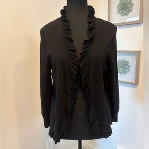 Ivanka Trump Black Ruffle Open Front Cardigan EUC